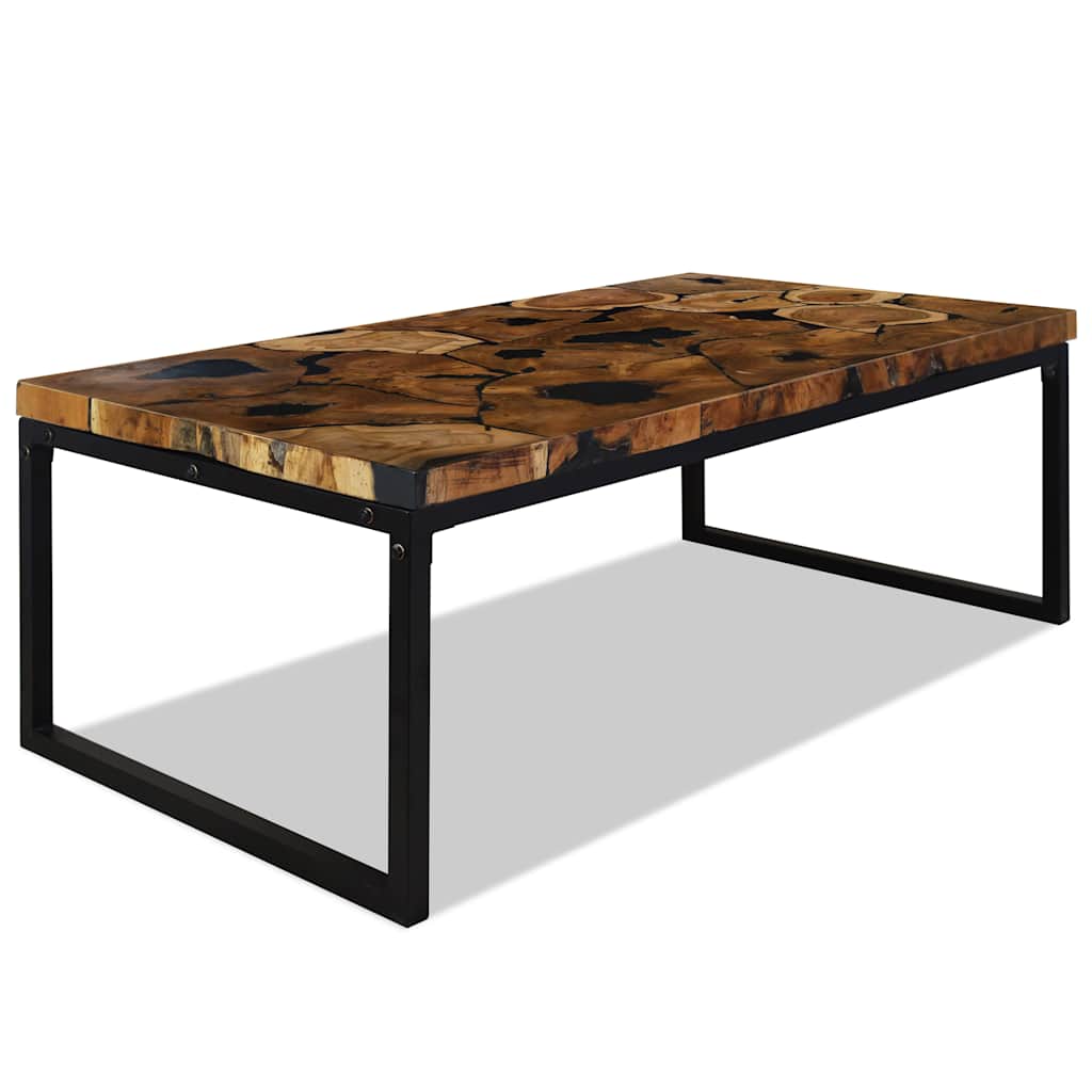 Coffee Table | Black and Brown | Teak Wood and Resin | 110x60x40 cm