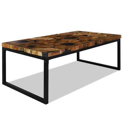Coffee Table | Black and Brown | Teak Wood and Resin | 110x60x40 cm