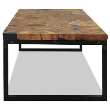 Coffee Table | Black and Brown | Teak Wood and Resin | 110x60x40 cm