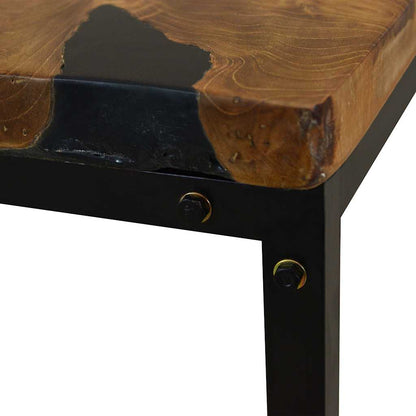 Coffee Table | Black and Brown | Teak Wood and Resin | 110x60x40 cm