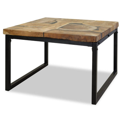 Coffee Table | Black and Brown | Real teak with black resin, Steel