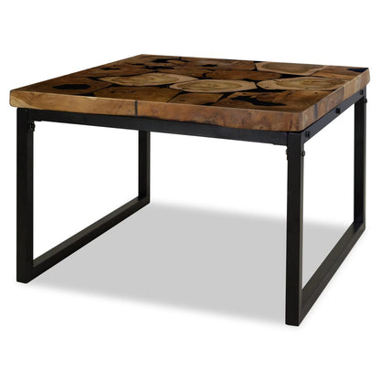 Coffee Table | Black and Brown | Real teak with black resin, Steel