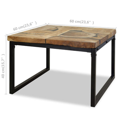 Coffee Table | Black and Brown | Real teak with black resin, Steel