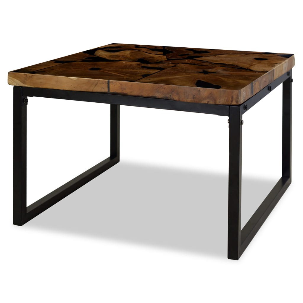 Coffee Table | Black and Brown | Real teak with black resin, Steel