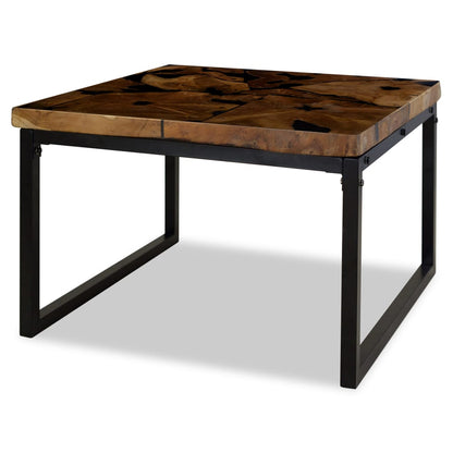 Coffee Table | Black and Brown | Real teak with black resin, Steel