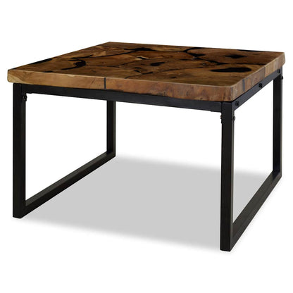 Coffee Table | Black and Brown | Real teak with black resin, Steel