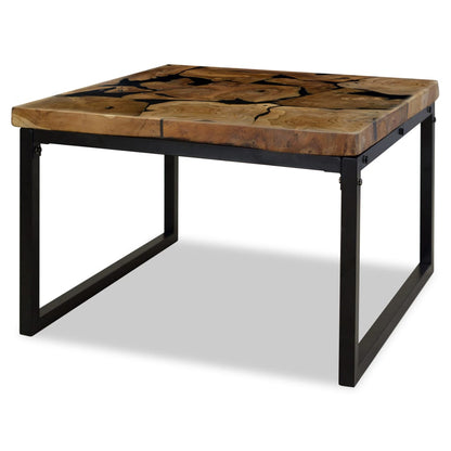 Coffee Table | Black and Brown | Real teak with black resin, Steel