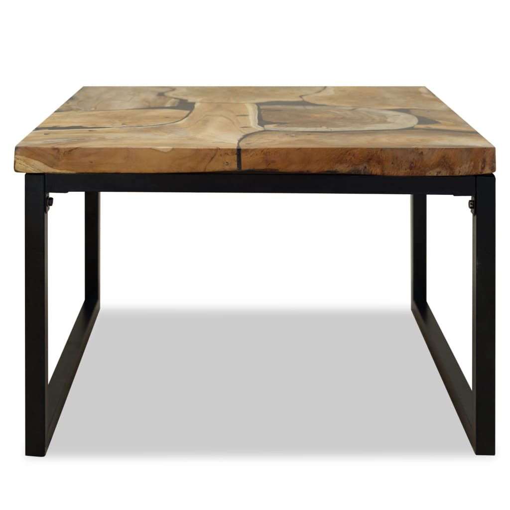 Coffee Table | Black and Brown | Real teak with black resin, Steel