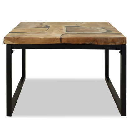 Coffee Table | Black and Brown | Real teak with black resin, Steel