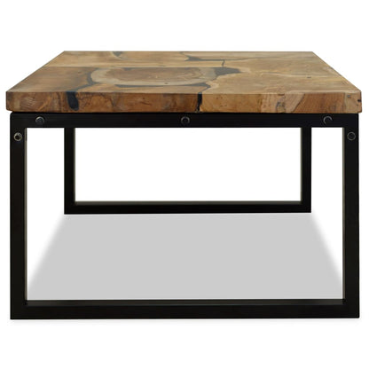 Coffee Table | Black and Brown | Real teak with black resin, Steel