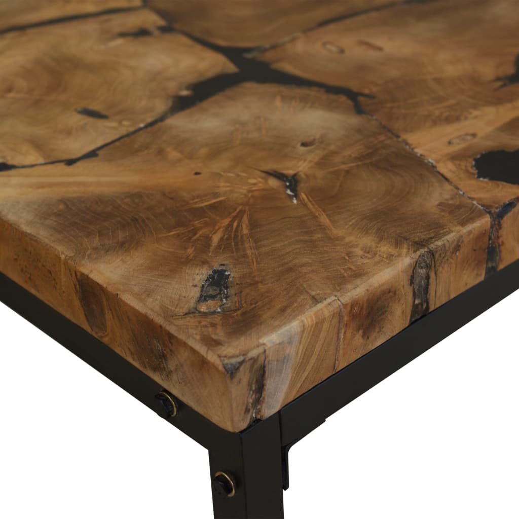 Coffee Table | Black and Brown | Real teak with black resin, Steel