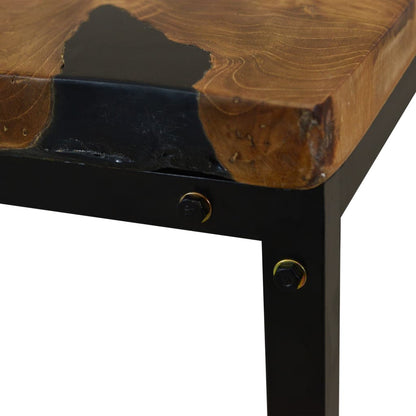 Coffee Table | Black and Brown | Real teak with black resin, Steel
