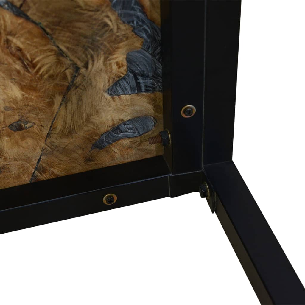 Coffee Table | Black and Brown | Real teak with black resin, Steel