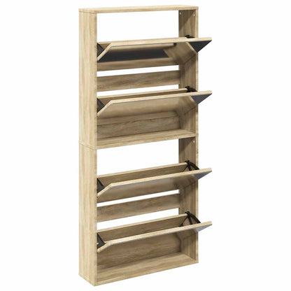 Shoe Cabinet 4-Layer Mirror Oak 63x17x134 cm
