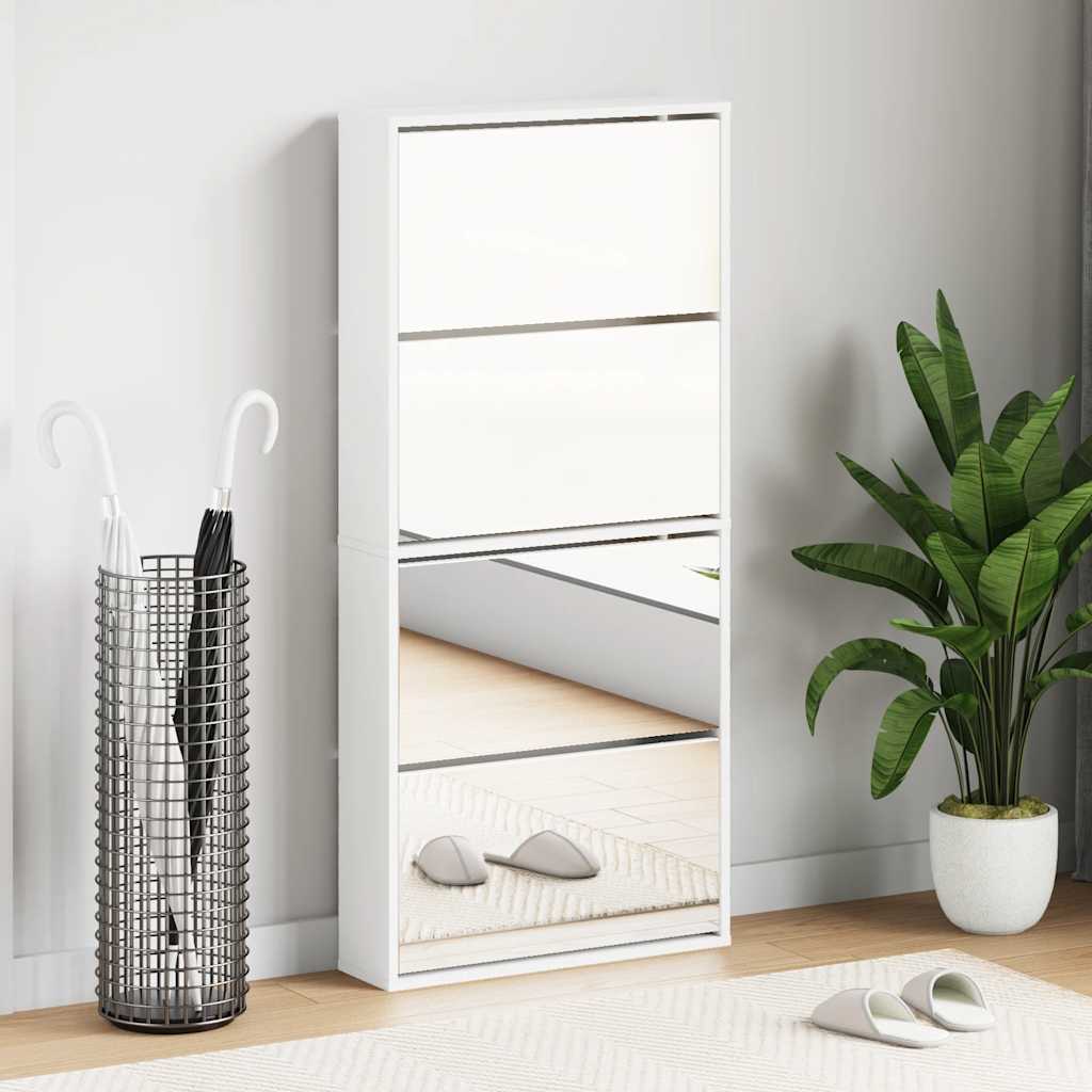Shoe Cabinet 4-Layer Mirror White 63x17x134 cm