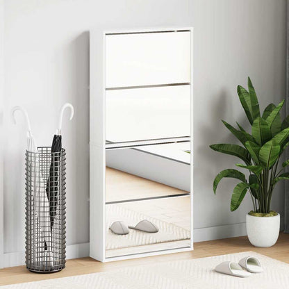 Shoe Cabinet 4-Layer Mirror White 63x17x134 cm