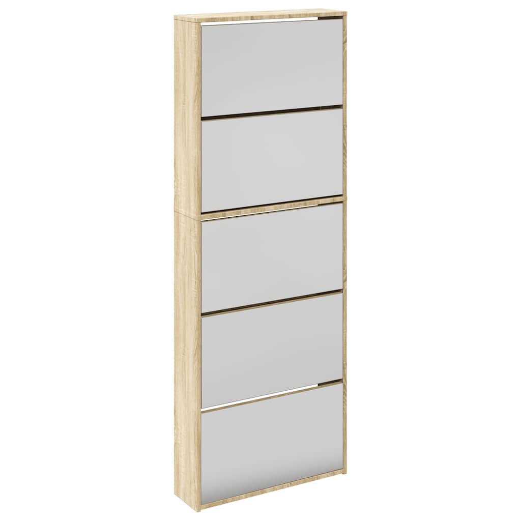 Shoe Cabinet 5-Layer Mirror Oak 63x17x169.5 cm