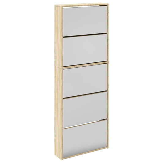 Shoe Cabinet 5-Layer Mirror Oak 63x17x169,5 cm