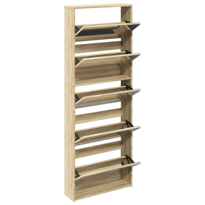 Shoe Cabinet 5-Layer Mirror Oak 63x17x169.5 cm