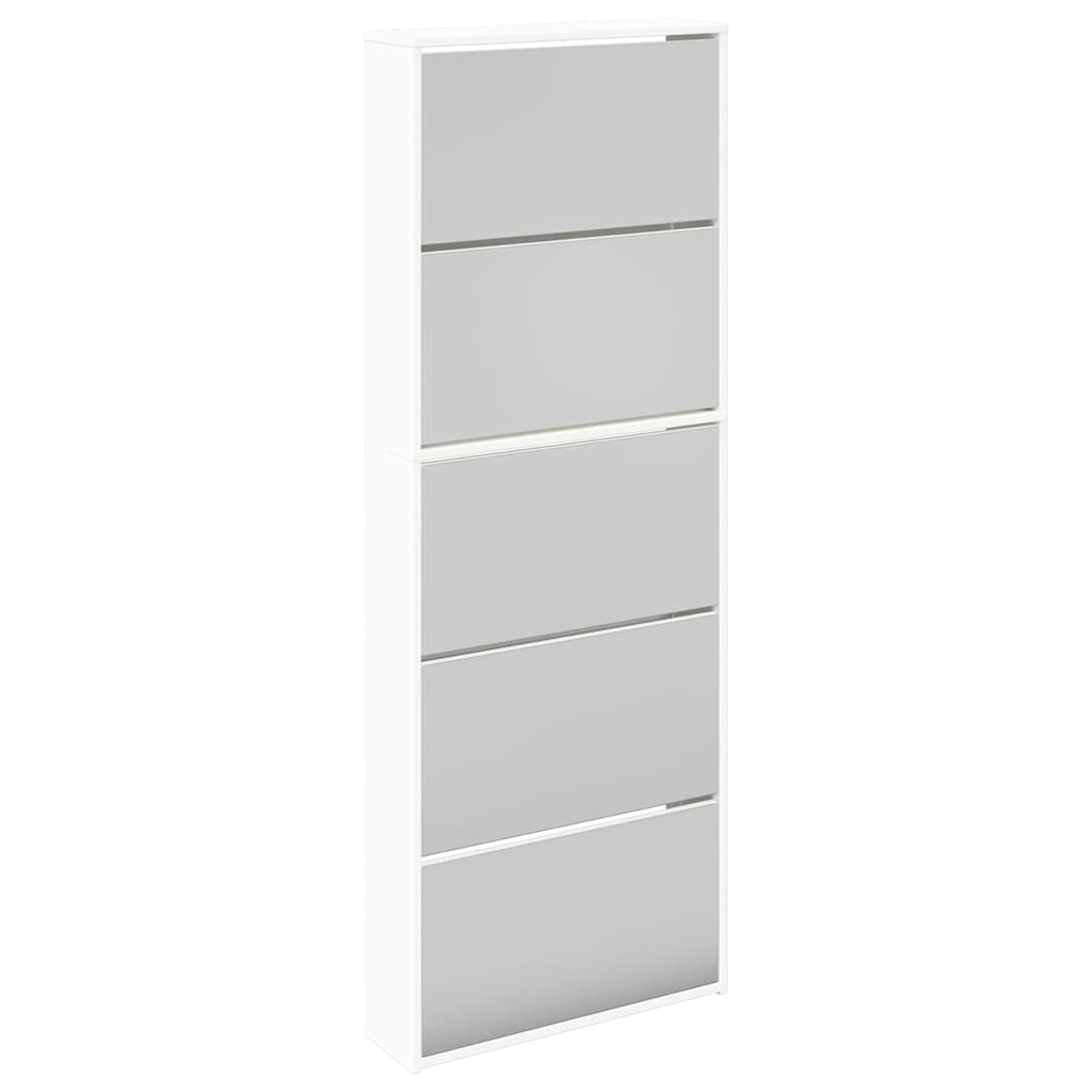 Shoe Cabinet 5-Layer Mirror White 63x17x169.5 cm