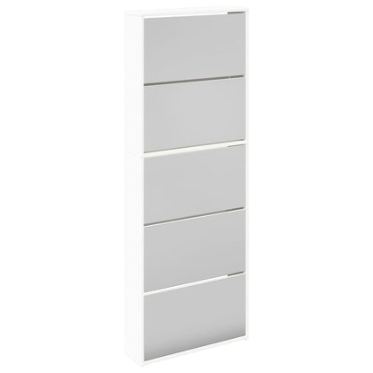 Shoe Cabinet 5-Layer Mirror White 63x17x169.5 cm