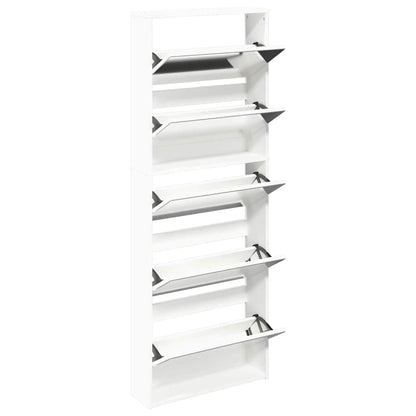 Shoe Cabinet 5-Layer Mirror White 63x17x169.5 cm