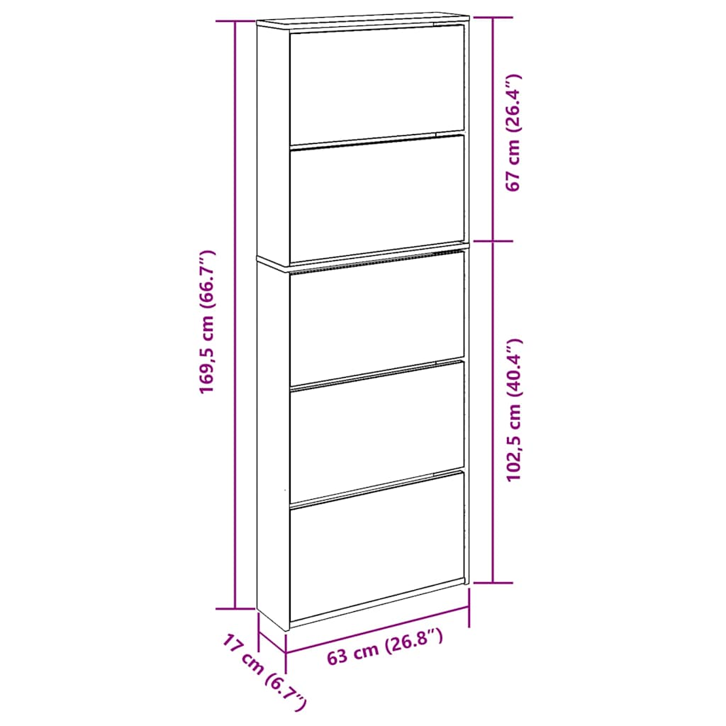 Shoe Cabinet 5-Layer Mirror White 63x17x169.5 cm