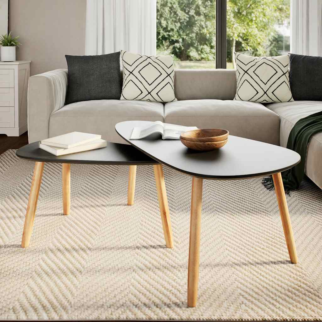 244732 vidaXL Coffee Table Set 2 Pieces Solid Pinewood Black