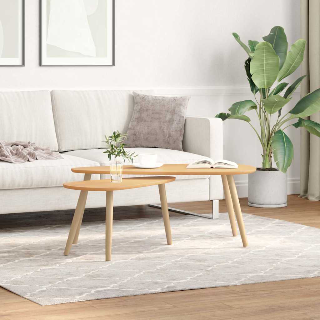 244733 vidaXL Coffee Table Set 2 Pieces Solid Pinewood Brown
