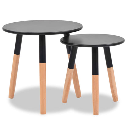 Side Table | Set of 2 | Black | Solid pinewood legs, MDF top | Small
