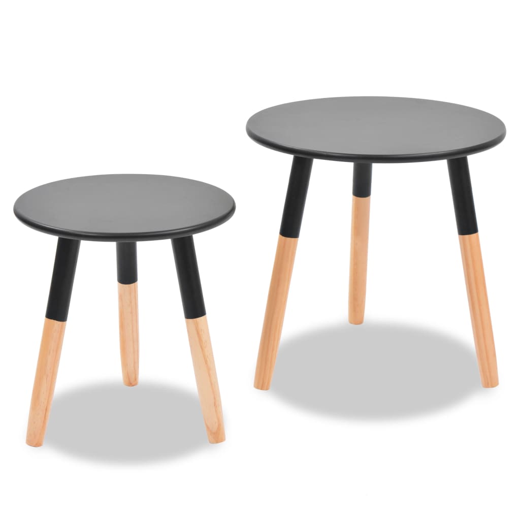 Side Table | Set of 2 | Black | Solid pinewood legs, MDF top | Small