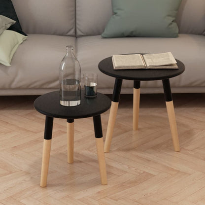 Side Table | Set of 2 | Black | Solid pinewood legs, MDF top | Small