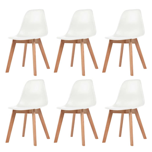 Dining Chair | Set of 6 | White | Plastic seat, solid rubberwood legs