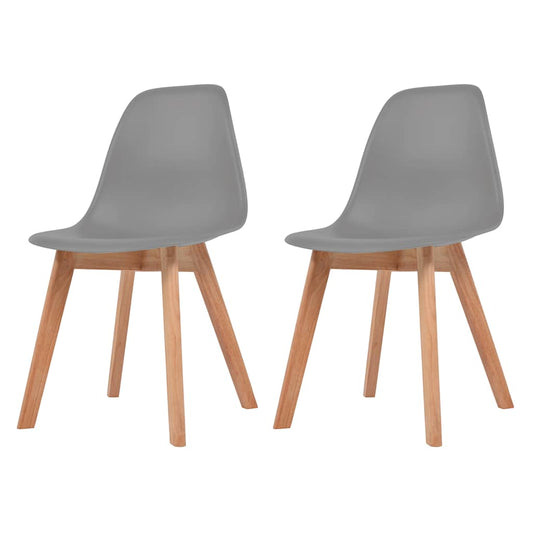 Dining Chair | Set of 2 | Grey | Plastic seat, Rubberwood legs | Standard