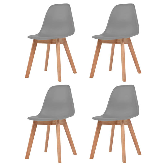 Dining Chair | Set of 4 | Grey | Plastic seat, Rubberwood legs | Standard