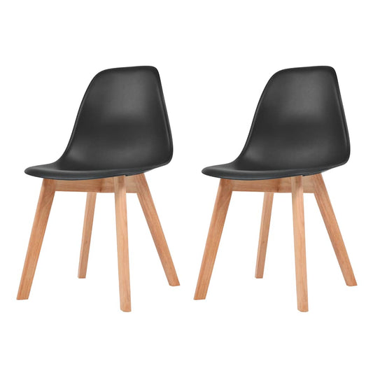 Dining Chair | Set of 2 | Black | Plastic seat, Rubberwood legs | Medium