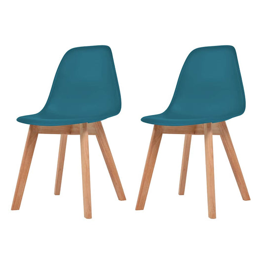 Dining Chair |  Set of 2 | Turquoise | Plastic seat, Rubberwood legs