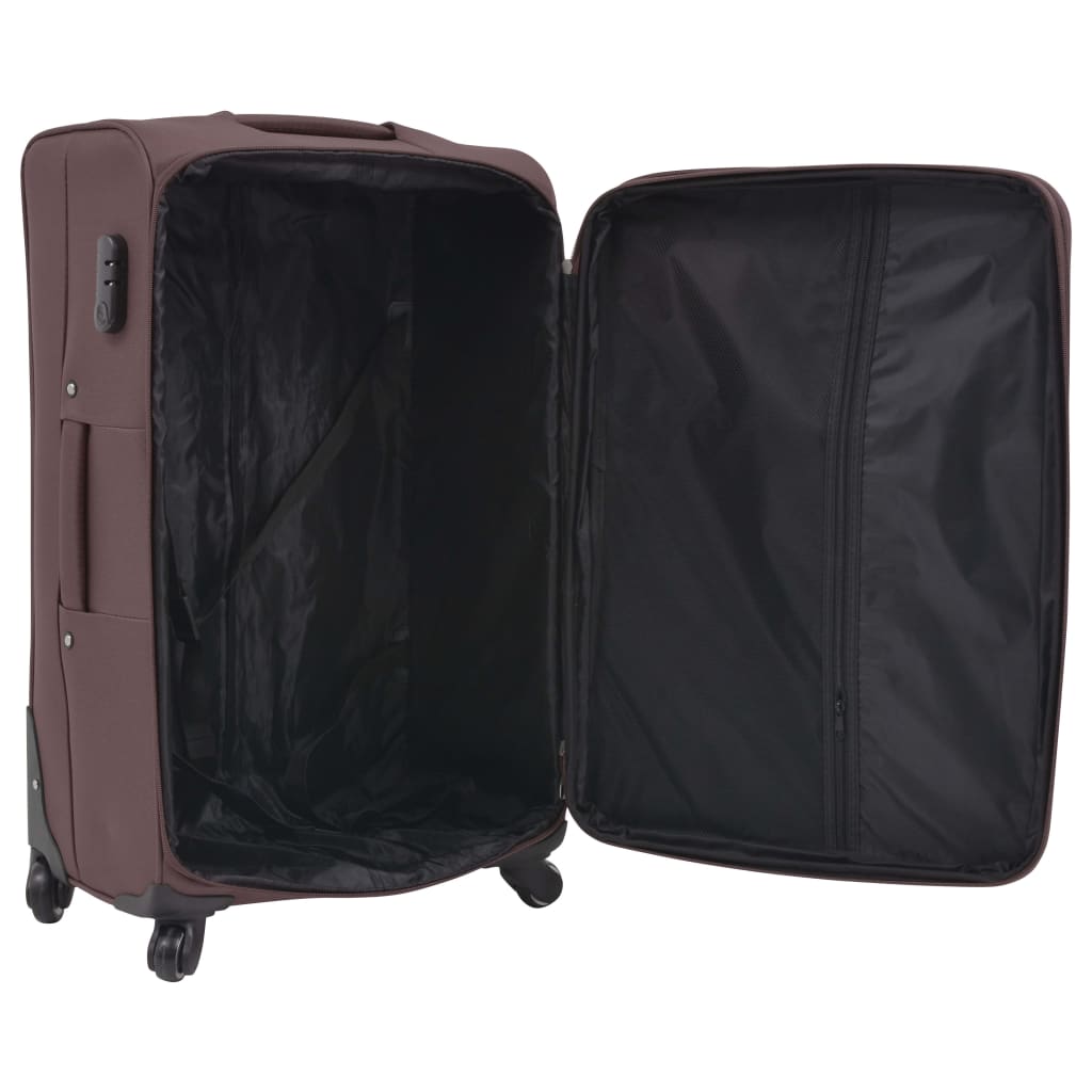 3 Piece Soft Case Trolley Set Coffee