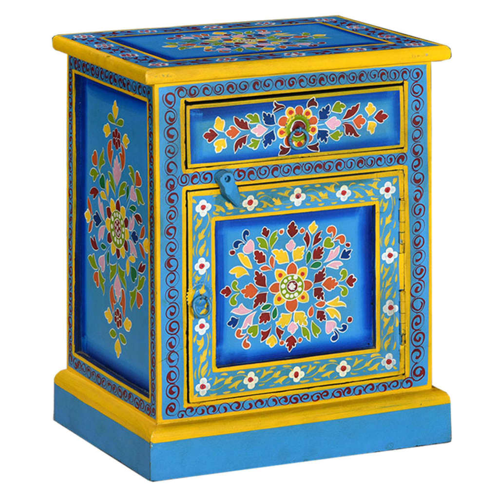 Bedside Cabinet | Turquoise, Yellow, Multicolour | Solid Mango Wood
