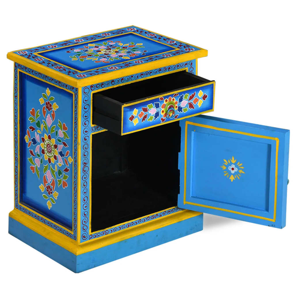 Bedside Cabinet | Turquoise, Yellow, Multicolour | Solid Mango Wood