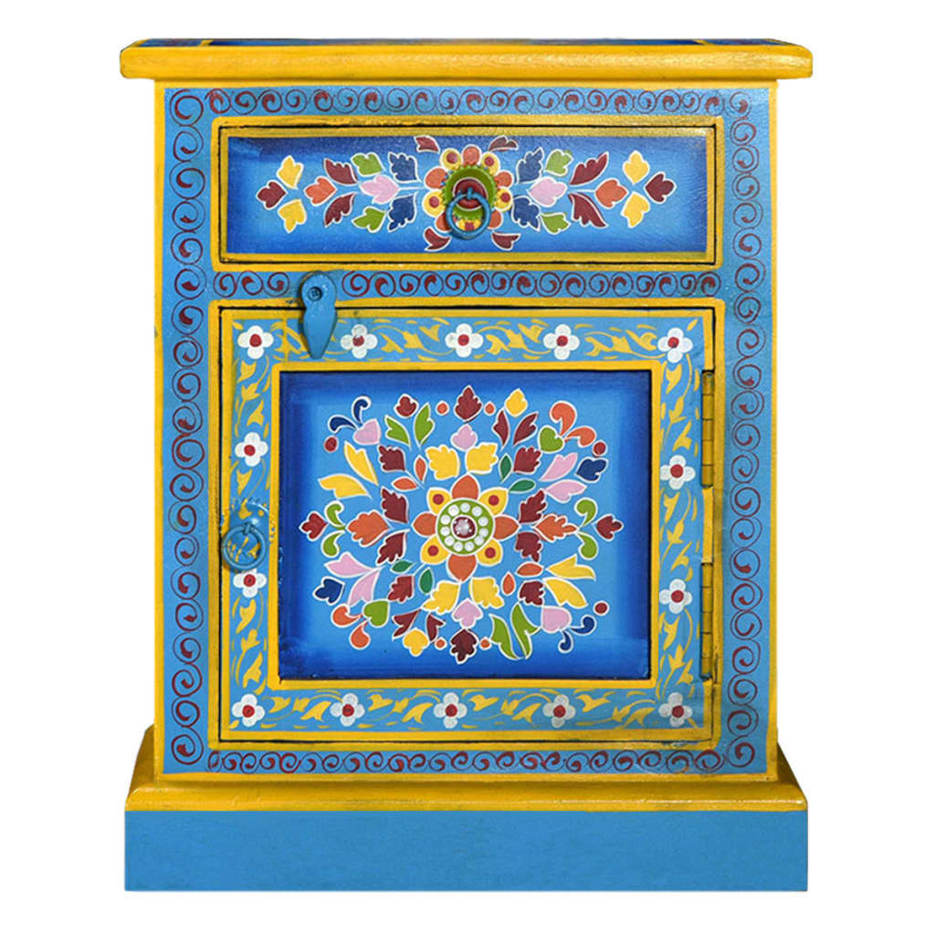 Bedside Cabinet | Turquoise, Yellow, Multicolour | Solid Mango Wood