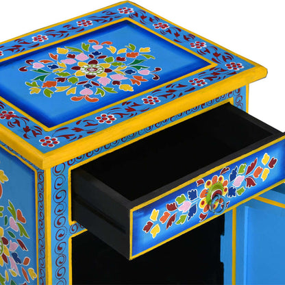 Bedside Cabinet | Turquoise, Yellow, Multicolour | Solid Mango Wood