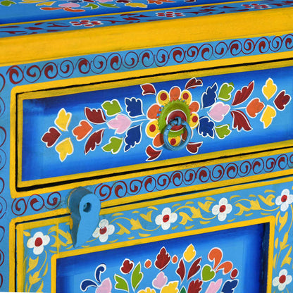 Bedside Cabinet | Turquoise, Yellow, Multicolour | Solid Mango Wood