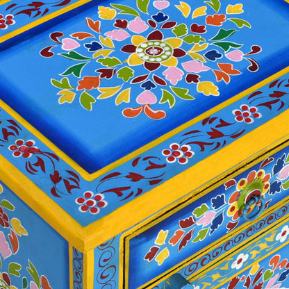Bedside Cabinet | Turquoise, Yellow, Multicolour | Solid Mango Wood