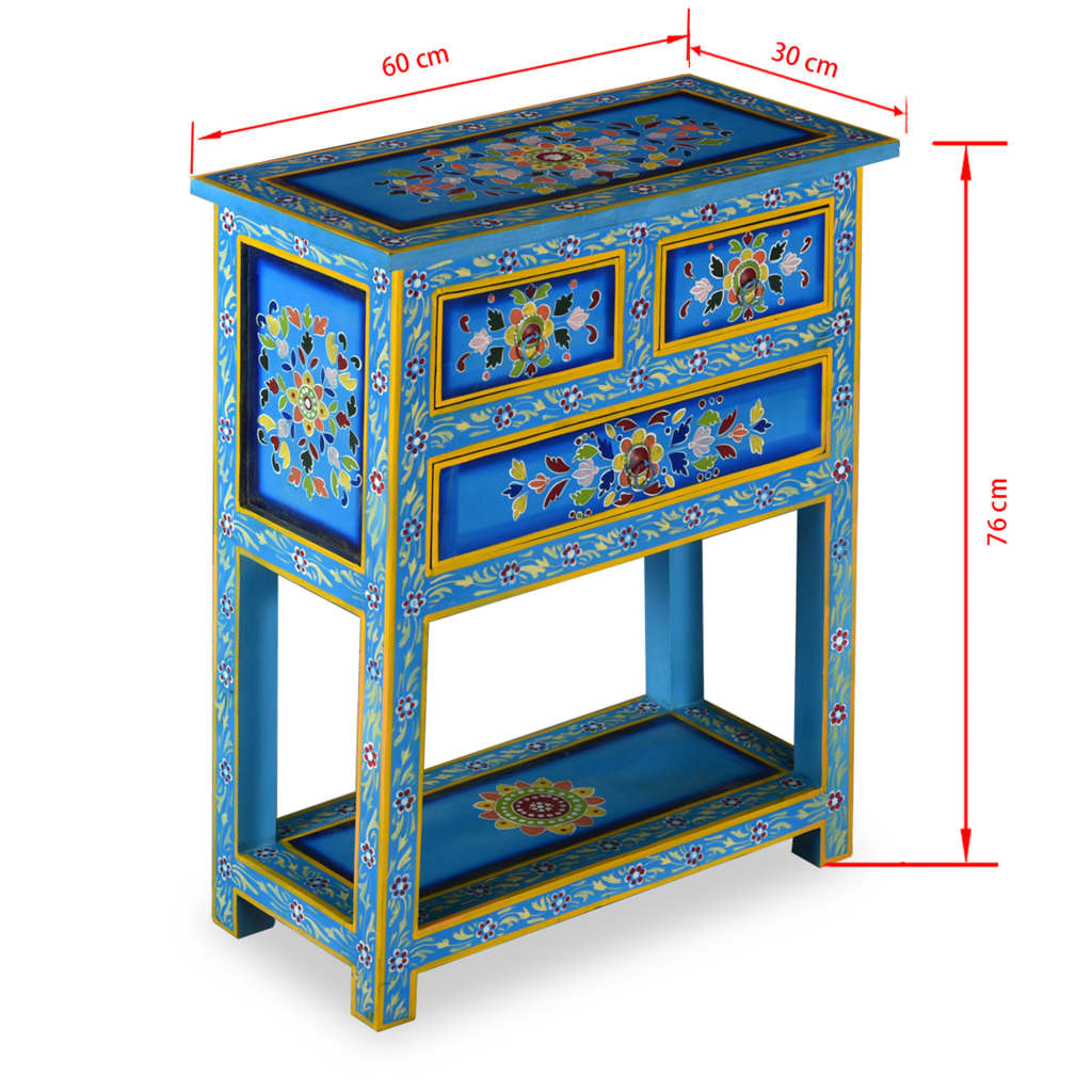 Sideboard with Drawers Solid Mango Wood Turquoise Hand Painted