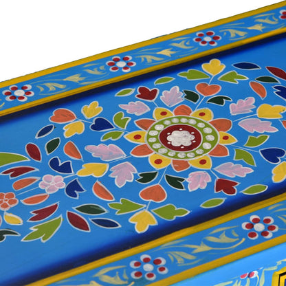Sideboard with Drawers Solid Mango Wood Turquoise Hand Painted