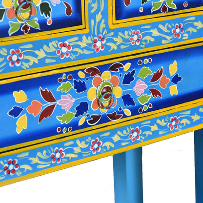 Sideboard with Drawers Solid Mango Wood Turquoise Hand Painted