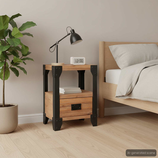 244993 vidaXL Nightstand Solid Acacia Wood Steel 40x30x54 cm