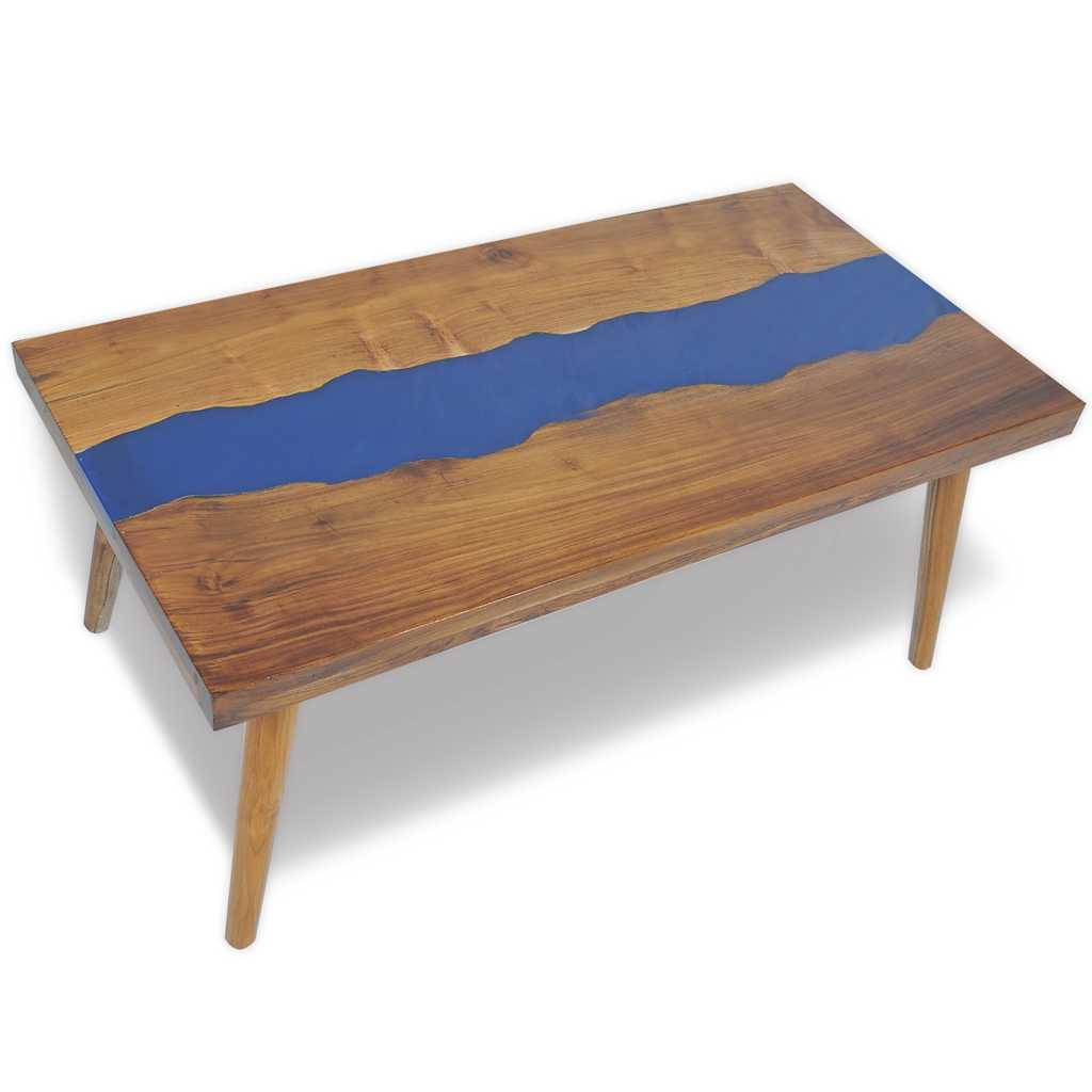 Coffee Table | Brown and Blue | Teak and Resin | 100x50x40 cm