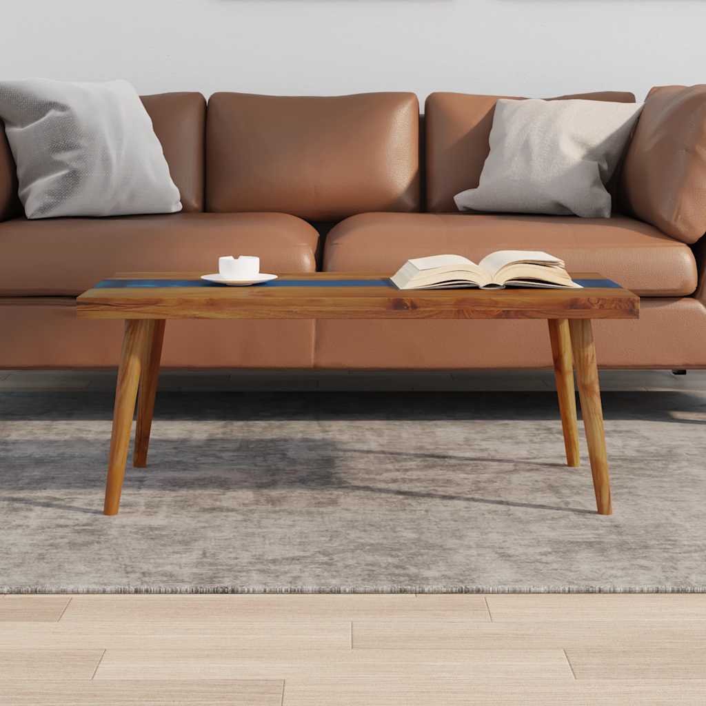 Coffee Table | Brown and Blue | Teak and Resin | 100x50x40 cm
